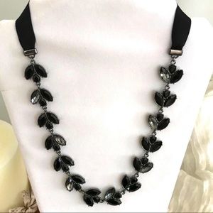 Black Crystal and Ribbon Statement Necklace